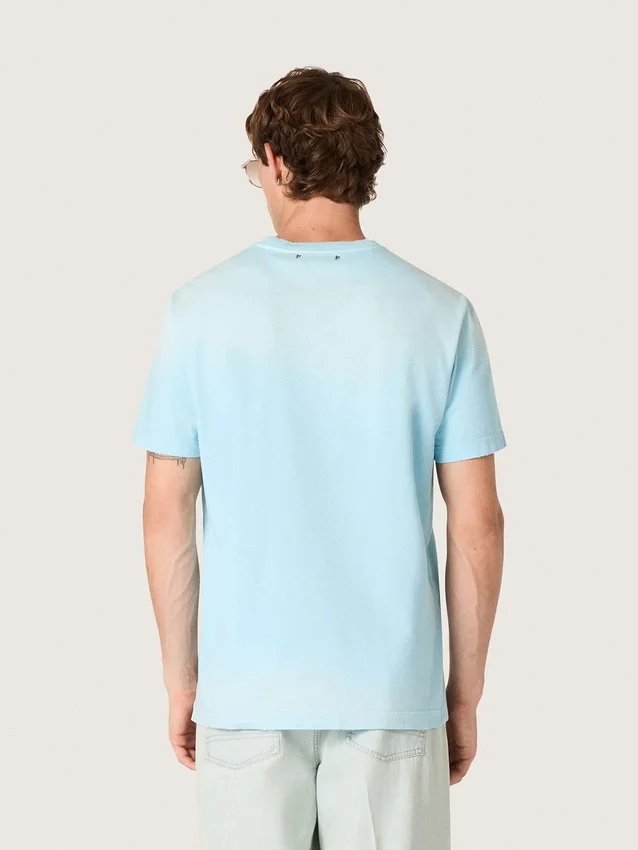 Camiseta para hombre de jersey de algodón azul claro con estampado gráfico