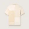Camiseta para hombre de jersey de algodón con efecto patchwork en blanco y beige