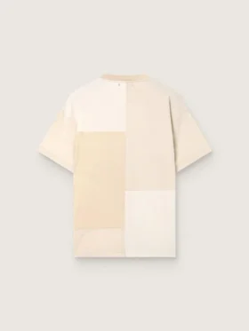 Camiseta para hombre de jersey de algodón con efecto patchwork en blanco y beige