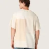 Camiseta para hombre de jersey de algodón con efecto patchwork en blanco y beige