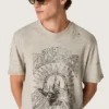 Camiseta para hombre en jersey gris jaspeado con estampado vintage