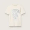 Camiseta para mujer de algodón blanco envejecido con estampado vintage