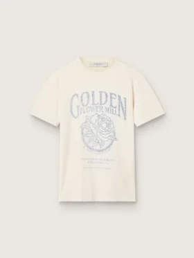 Camiseta para mujer de algodón blanco envejecido con estampado vintage