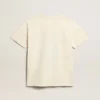 Camiseta para mujer de algodón blanco envejecido con estampado vintage