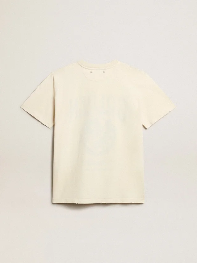 Camiseta para mujer de algodón blanco envejecido con estampado vintage