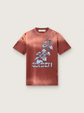 Camiseta para mujer de jersey de algodón color óxido con estampado floral