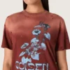 Camiseta para mujer de jersey de algodón color óxido con estampado floral
