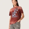Camiseta para mujer de jersey de algodón color óxido con estampado floral