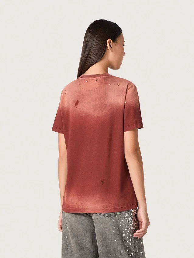 Camiseta para mujer de jersey de algodón color óxido con estampado floral