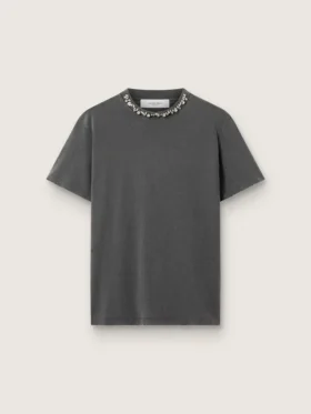 Camiseta para mujer en gris antracita con cristales