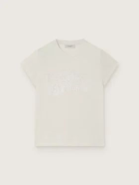 Camiseta para niñas «Journey» de jersey de algodón blanco con tachuelas plateadas