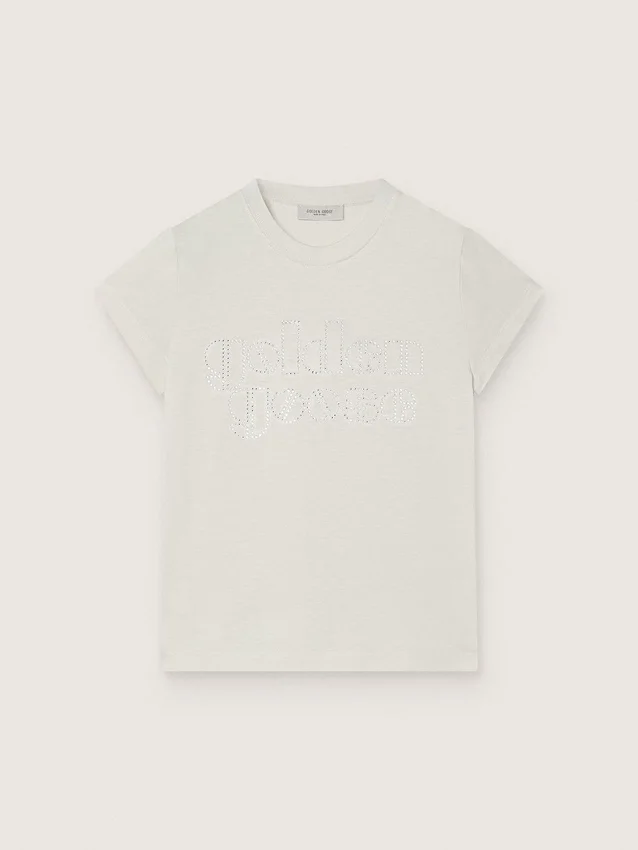 Camiseta para niñas «Journey» de jersey de algodón blanco con tachuelas plateadas