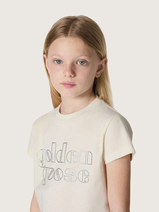 Camiseta para niñas «Journey» de jersey de algodón blanco con tachuelas plateadas