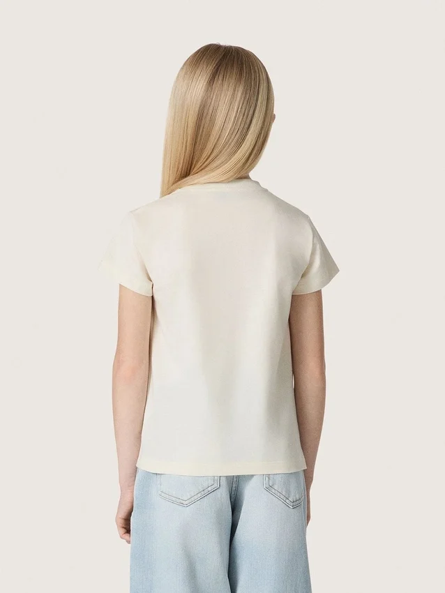 Camiseta para niñas «Journey» de jersey de algodón blanco con tachuelas plateadas
