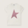 Camiseta para niñas «Star» en jersey de algodón blanco con estrella rosa brillante