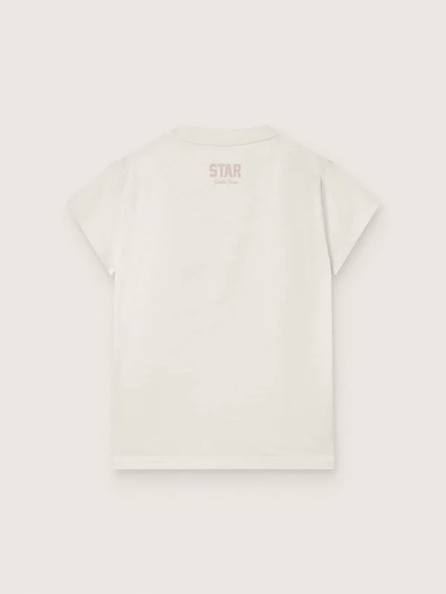 Camiseta para niñas «Star» en jersey de algodón blanco con estrella rosa brillante