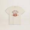 Camiseta para niños en blanco desgastado con letras multicolores