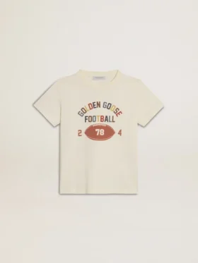 Camiseta para niños en blanco desgastado con letras multicolores