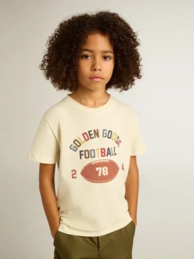 Camiseta para niños en blanco desgastado con letras multicolores