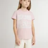 Camiseta rosa para niñas con estampado blanco
