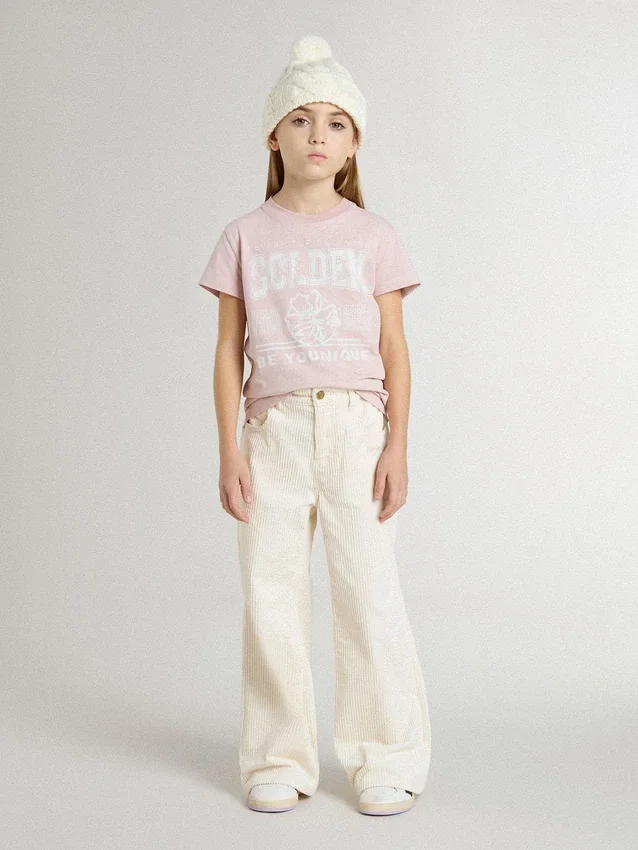 Camiseta rosa para niñas con estampado blanco