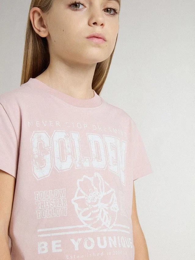 Camiseta rosa para niñas con estampado blanco