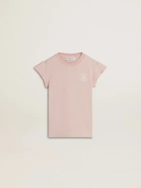 Camiseta rosa para niñas con mangas con volantes y bordado
