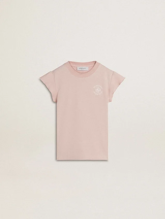 Camiseta rosa para niñas con mangas con volantes y bordado