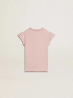 Camiseta rosa para niñas con mangas con volantes y bordado