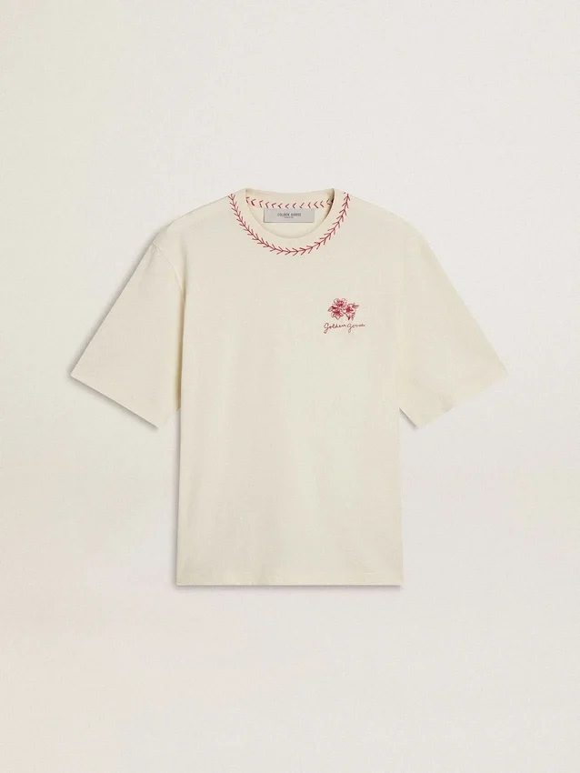 Camiseta sin mangas de color blanco desgastado con bordado rojo para el Año Nuevo Chino
