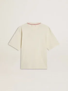 Camiseta sin mangas de color blanco desgastado con bordado rojo para el Año Nuevo Chino