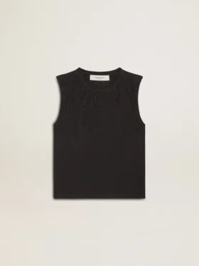 Camiseta sin mangas en negro desgastado con bordado degradado tono sobre tono