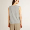 Camiseta sin mangas gris para mujer con estampado amarillo