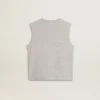 Camiseta sin mangas gris para mujer con estampado amarillo
