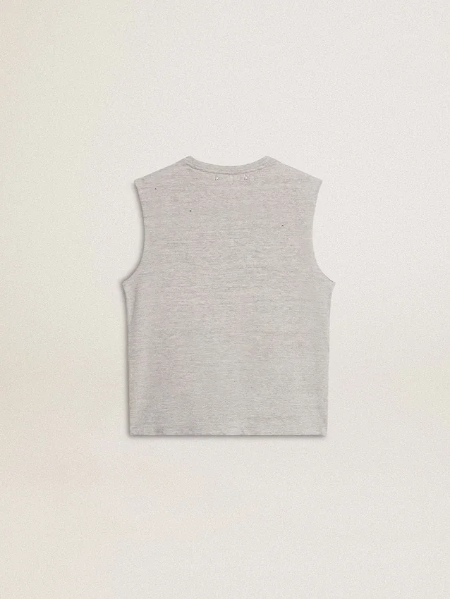 Camiseta sin mangas gris para mujer con estampado amarillo