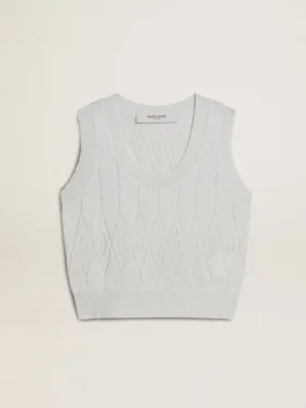 Camiseta sin mangas para mujer en punto azul claro