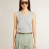 Camiseta sin mangas para mujer en punto azul claro