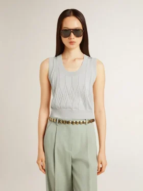 Camiseta sin mangas para mujer en punto azul claro