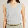 Camiseta sin mangas para mujer en punto azul claro