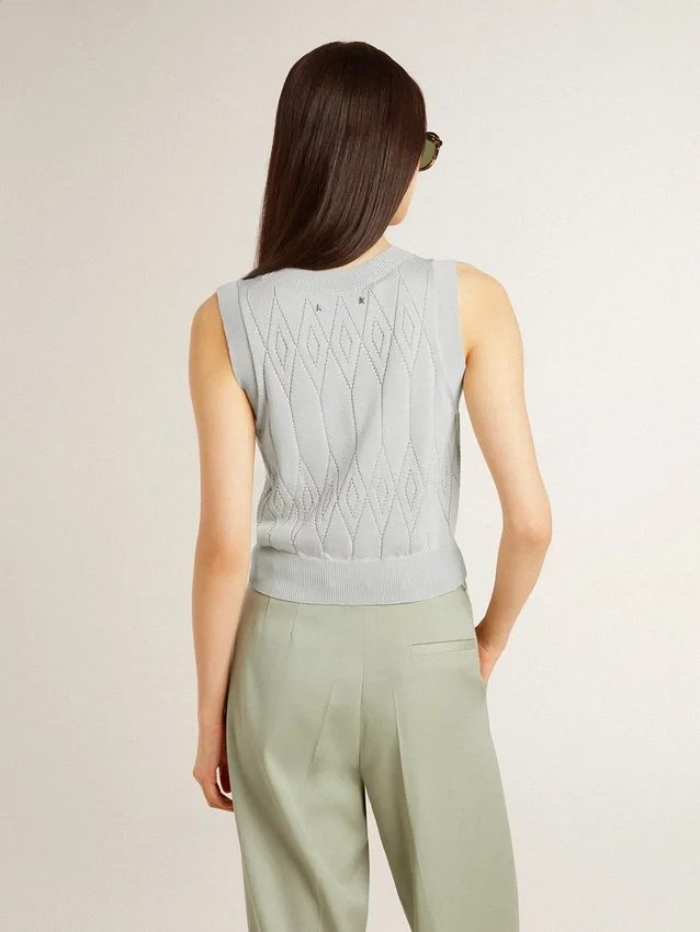 Camiseta sin mangas para mujer en punto azul claro