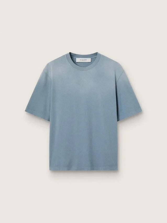 Camiseta unisex de algodón en azul claro con estampado invertido en la espalda