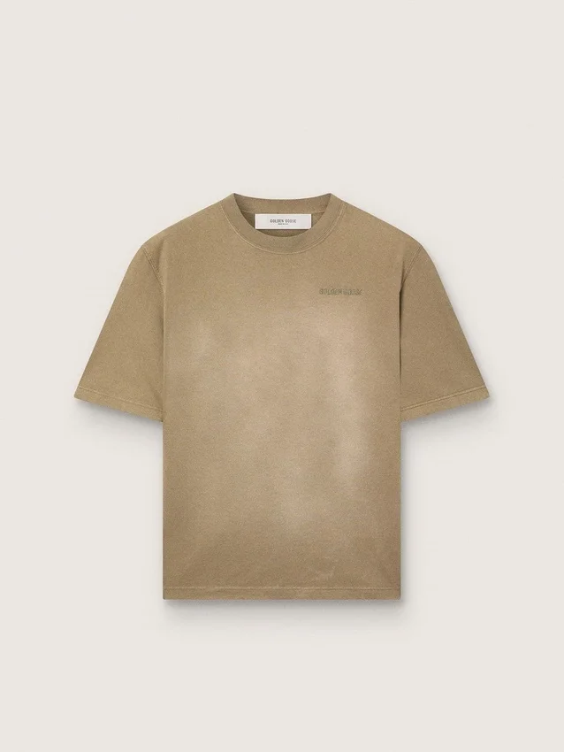 Camiseta unisex de jersey de algodón color beige con logotipo bordado