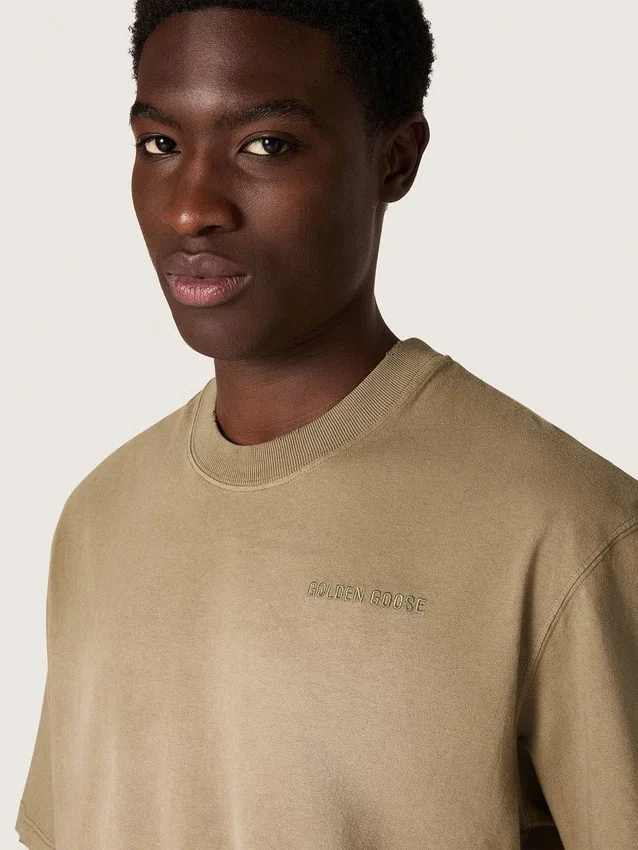 Camiseta unisex de jersey de algodón color beige con logotipo bordado