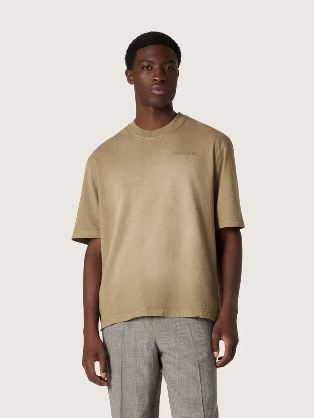 Camiseta unisex de jersey de algodón color beige con logotipo bordado