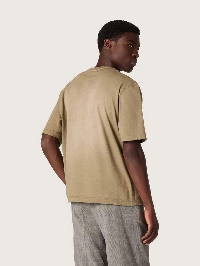 Camiseta unisex de jersey de algodón color beige con logotipo bordado
