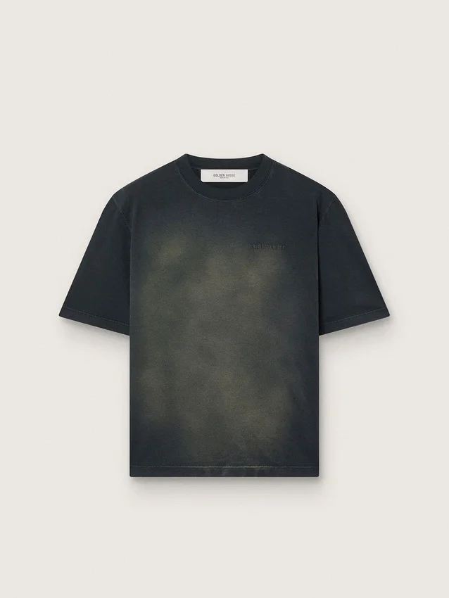 Camiseta unisex de jersey de algodón negro con logotipo bordado