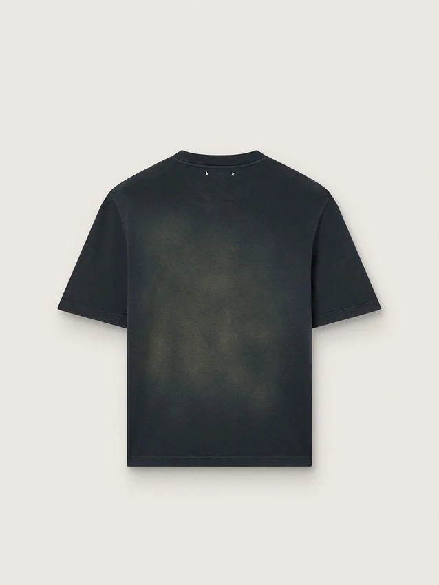Camiseta unisex de jersey de algodón negro con logotipo bordado