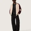 Chaqueta bomber unisex en tejido de punto jacquard blanco y burdeos