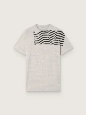 Camiseta unisex de jersey gris jaspeado con estampado de bandera