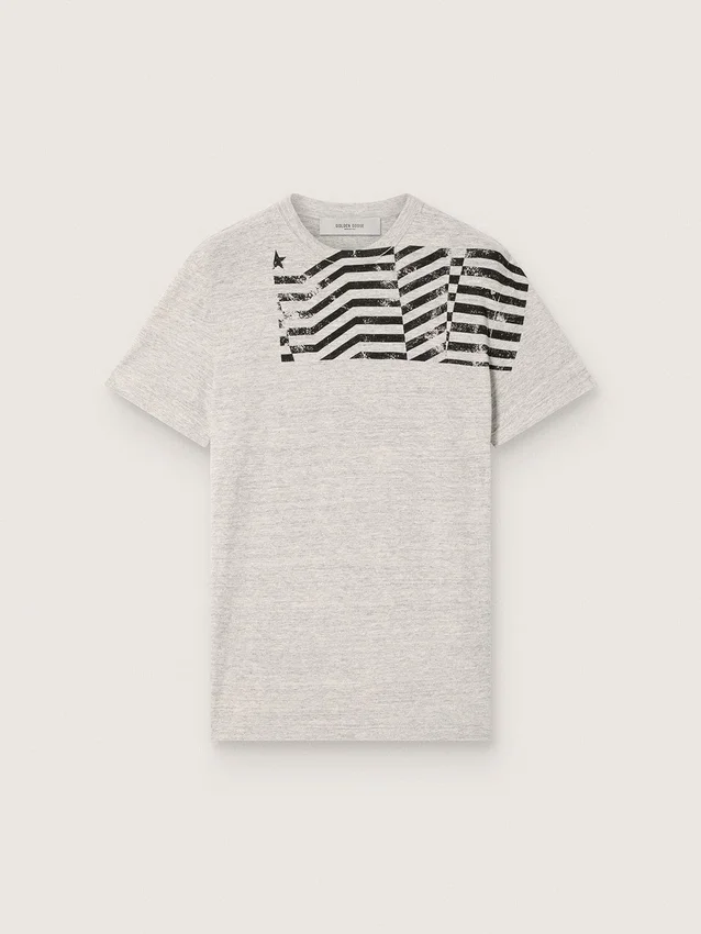 Camiseta unisex de jersey gris jaspeado con estampado de bandera